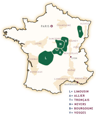 The major oak Forests of France